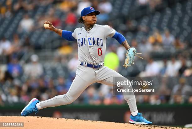 Marcus Stroman of the Chicago Cubs pitches during the first inning against the Pittsburgh Pirates at PNC Park on June 20, 2023 in Pittsburgh,...