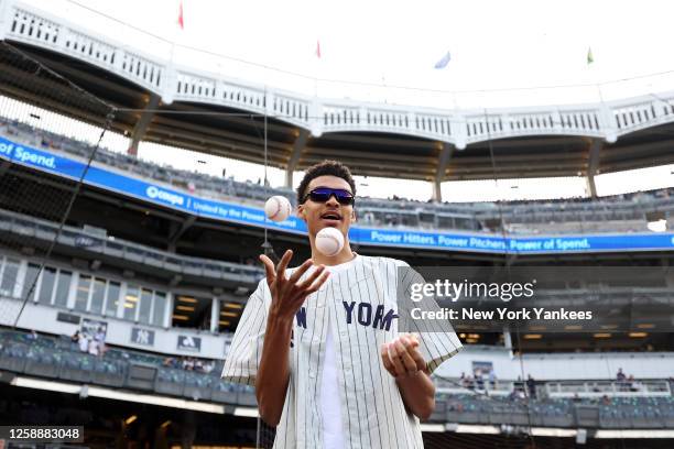 Draft Prospect, Victor Wembanyama before the game between the Seattle Mariners and the New York Yankees at Yankee Stadium on June 20 in New York, New...