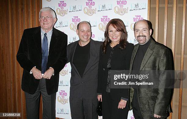 Phil Donahue, Composer Stephen Cole, Marlo Thomas and Composer David Krane attend the Off-Broadway opening night of "The Road to Qatar" at The York...