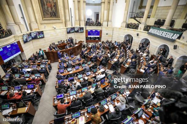 General view shows the Colombian Senate during the debate on the recreational use of marijuana for adults, in the plenary hall of the congress of the...