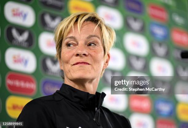 Dublin , Ireland - 21 June 2023; Manager Vera Pauw during a Republic of Ireland women press conference at Tallaght Stadium in Dublin.