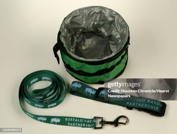 Buffalo Bayou Partnership dog collar: $10; Buffalo Bayou Partnership dog leash, $15; Buffalo Bayou Partnership dog travel bowl, $15 Photographed in...