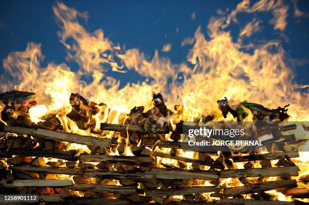 Picture of offerings for the Pachamama set on fire during a ritual performed by Aymara amautas, Indigenous spiritual leaders or wise men, during the...