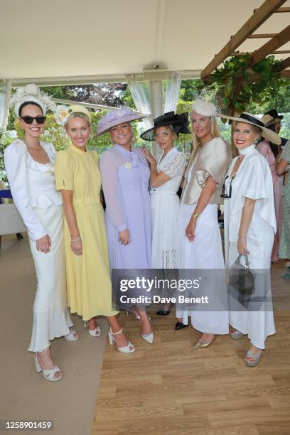 Stephanie Waxberg, Laura-Ann Barr, Natalie Rushdie, Laura Willis, Georgie Coleridge Cole and Pips Taylor attend day two of Royal Ascot 2023 at Ascot...