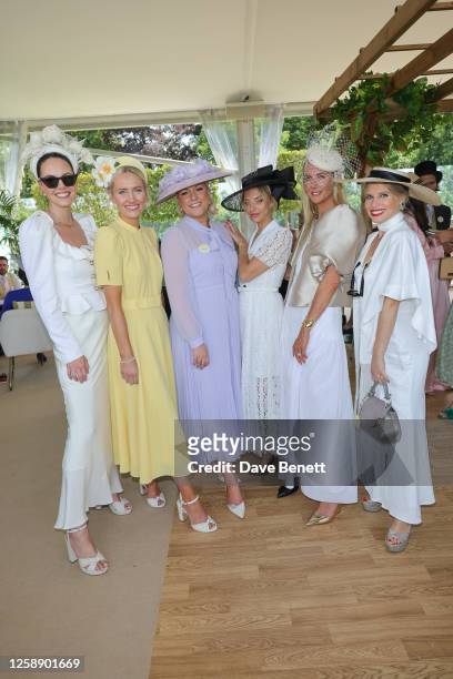 Stephanie Waxberg, Laura-Ann Barr, Natalie Rushdie, Laura Willis, Georgie Coleridge Cole and Pips Taylor attend day two of Royal Ascot 2023 at Ascot...