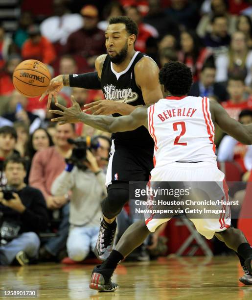 Sacramento Kings power forward Derrick Williams gets the ball knocked loose by Houston Rockets point guard Patrick Beverley during the second half of...