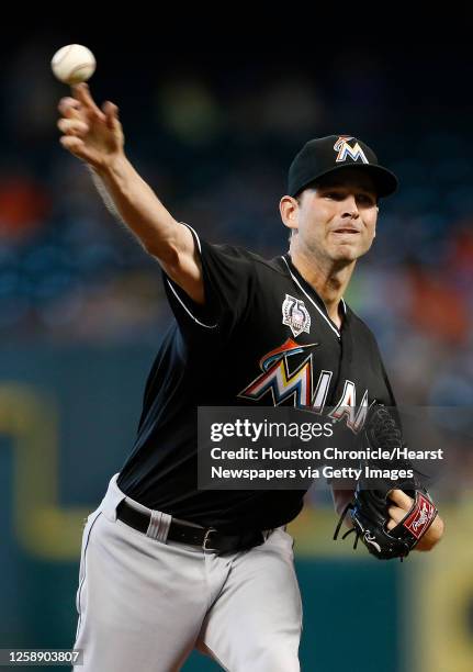 Miami Marlins starting pitcher Jacob Turner pitches in the first inning of an MLB baseball game at Minute Maid Park,Sunday, July 27 in Houston.