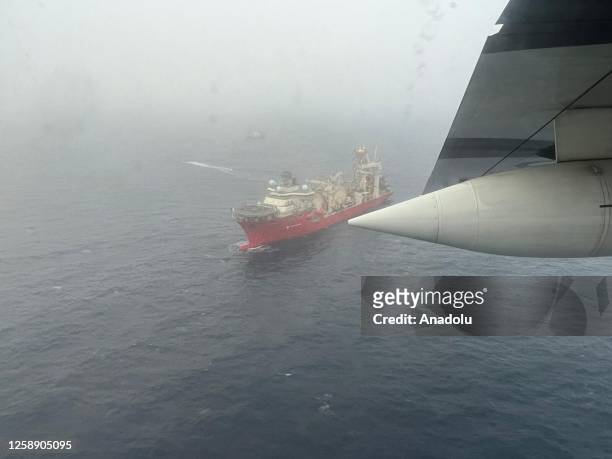 An aerial view of the Bahamian research vessel Deep Energy ship after it was arrived in the area for OceanGate Titan Submersible. Search and rescue...
