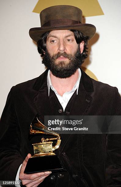 Singer Ray LaMontagne poses in the press room at The 53rd Annual GRAMMY Awards held at Staples Center on February 13, 2011 in Los Angeles, California.