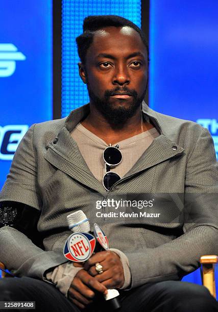 Will.i.am of the Black Eyed Peas speaks at the Bridgestone Super Bowl XLV Halftime Show press conference on February 3, 2011 in Dallas, Texas.