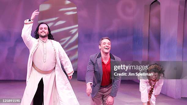 Actors Bruce Warren, James Beaman and Sarah Stiles attend the Off-Broadway opening night of "The Road to Qatar" at The York Theatre at Saint Peter?s...