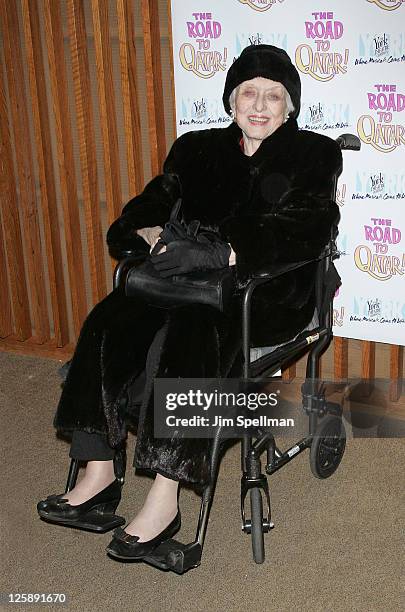 Actress Celeste Holm attends the Off-Broadway opening night of "The Road to Qatar" at The York Theatre at Saint Peter?s on February 3, 2011 in New...