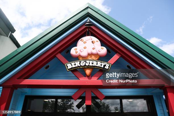 Logo is seen at the Ben &amp; Jerry's factory in Waterbury, United States on June 19, 2023.