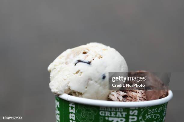 Ice creams are seen in this illustration photo taken at the Ben &amp; Jerry's factory in Waterbury, United States on June 19, 2023.