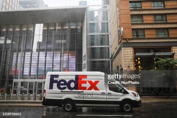 FedEx logo is seen on a car in Montreal, Canada on June 13, 2023.
