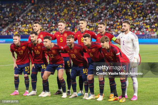 Players of Spain at the offcial photo during the UEFA Under-21 Euro 2023 Group B match between Romania U21 and Spain U21 at Steaua Stadium on June...