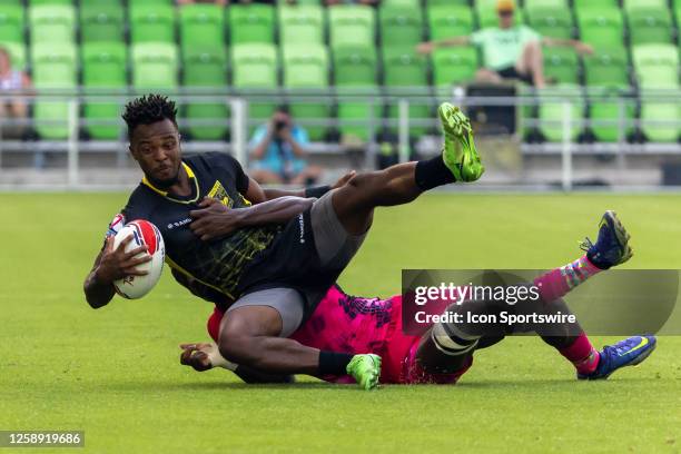 Pittsburgh Steeltoes player Malik Bryant is tackled during the Men's semi-finals match between Pittsburgh Steeltoes and New York Locals at the...