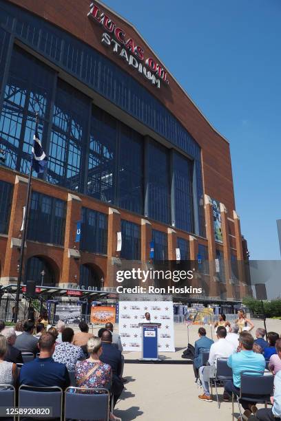 General view of Lucas Oil Stadium during the NBA All-Star 2024 Host Committee announcement that State Farm All-Star Saturday Night will be held at...