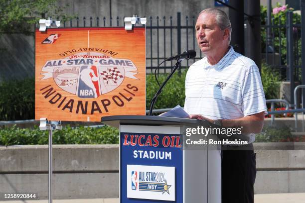 Rick Fuson of the Indiana Pacers speaks during the NBA All-Star 2024 Host Committee announcement that State Farm All-Star Saturday Night will be held...