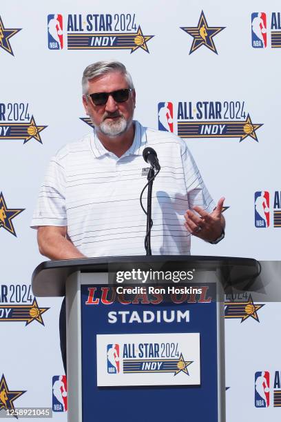 Governor Eric J. Holcomb of Indiana speaks during the NBA All-Star 2024 Host Committee announcement that State Farm All-Star Saturday Night will be...