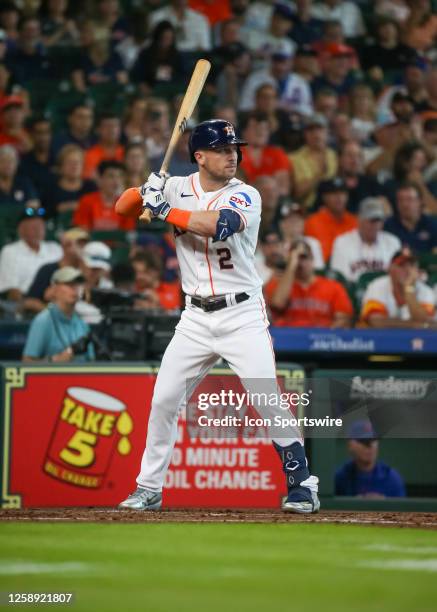 Houston Astros third baseman Alex Bregman watches the pitch in the bottom of the first inning during the MLB game between the New York Mets and...