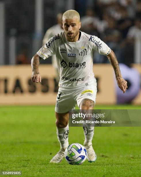 Lucas Lima of Santos runs with the ball during the match between Santos and Corinthians as part of Brasileirao Series A 2023 at Vila Belmiro Stadium...