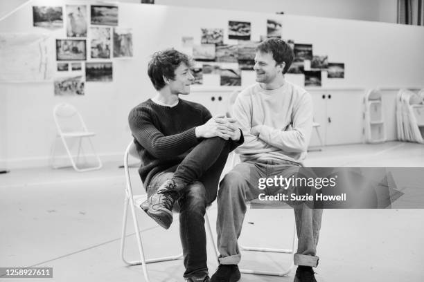 Actors Lucas Hedges and Mike Faist is photographed for the New York Times on May 5, 2023 in London, England.