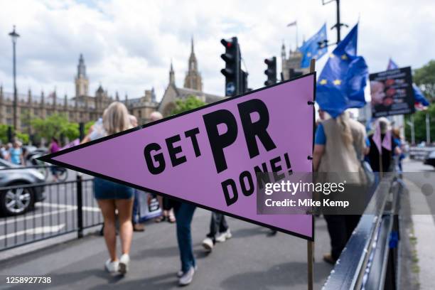 Anti-Brexit protesters continue their campaign against Brexit and the Conservative government with flags that they see as referring to the Tory PR...