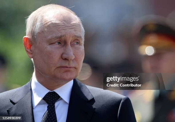 Russian President Vladimir Putin attends a ceremony, marking the Day of Remembrance and Sorrow, June 22, 2023 in Moscow, Russia. Russians marks the...