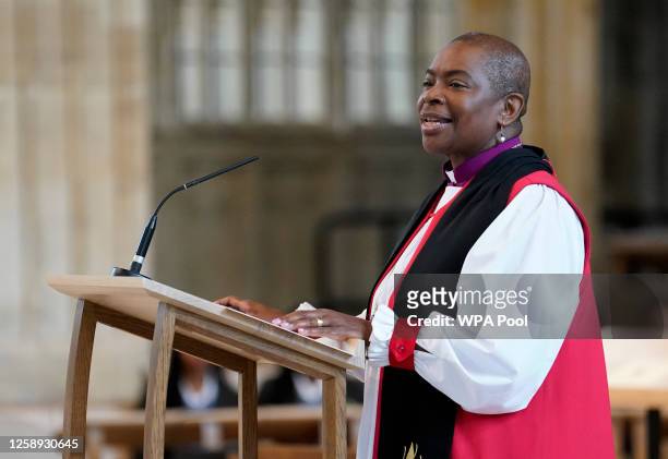 The Rt Revd Rose Hudson-Wilkin, Bishop of Dover, speaks during a service, attended by King Charles III, at St George's Chapel, Windsor Castle for...