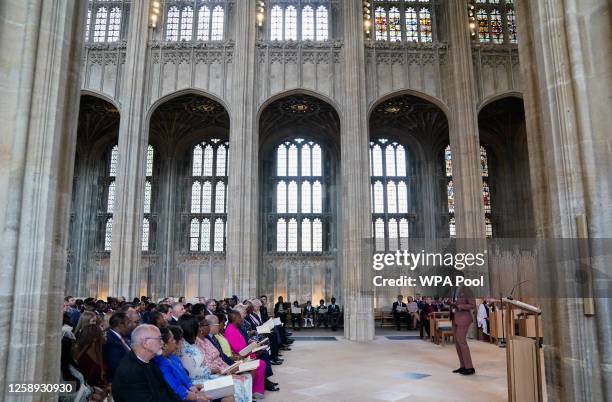 Jermain Jackman sings during a service attended by King Charles III, at St George's Chapel, Windsor Castle for young people, to recognise and...