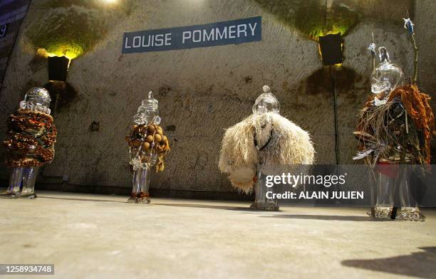 Picture shows sculptures by French artist Pascale Tayou Marthine 28 March 2007, in the wine cellar of champagne company Pommery, in Reims. 37...