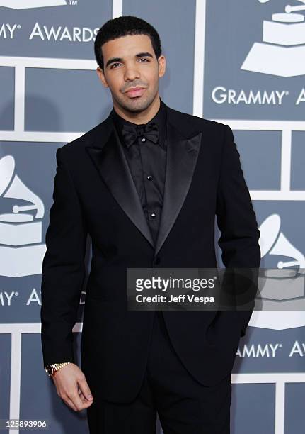 Rapper Drake arrives at The 53rd Annual GRAMMY Awards held at Staples Center on February 13, 2011 in Los Angeles, California.