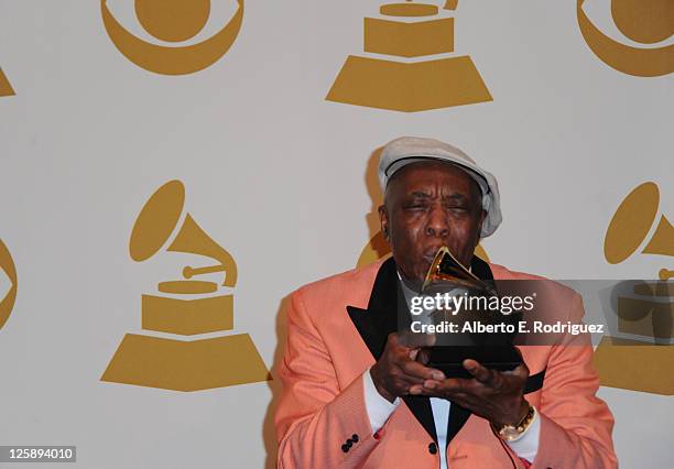 Musician Buddy Guy poses in the press room at The 53rd Annual GRAMMY Awards held at Staples Center on February 13, 2011 in Los Angeles, California.