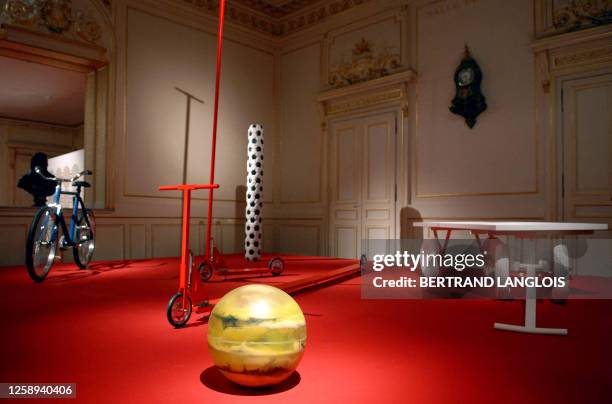 Picture shows works "Bicycles" by Australian artist James Angus, "Trottinettes" by French artist Fabio Viscogliosi, "Ball" a work by French artist...