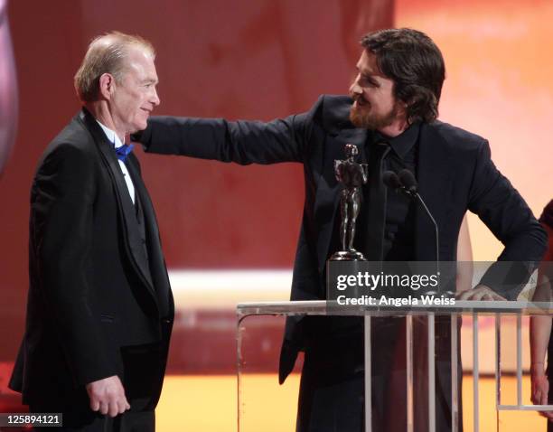 Actor Christian Bale and Dicky Eklund attend the 17th Annual Screen Actors Guild Awards at The Shrine Auditorium on January 30, 2011 in Los Angeles,...