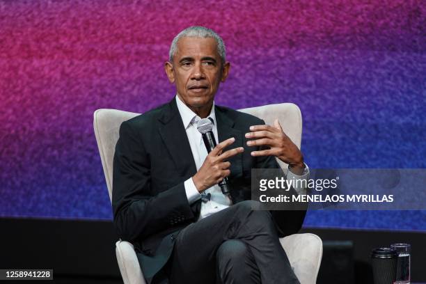 The former President of the United States of America Barack Obama participates in conversation with Andreas Drakopoulos as part of the SNF Nostos...
