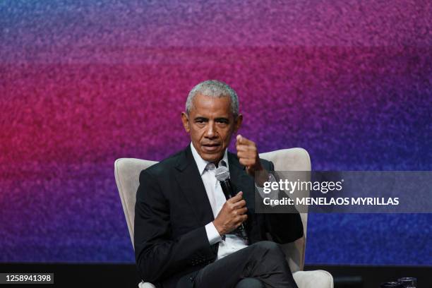 The former President of the United States of America Barack Obama participates in conversation with Andreas Drakopoulos as part of the SNF Nostos...