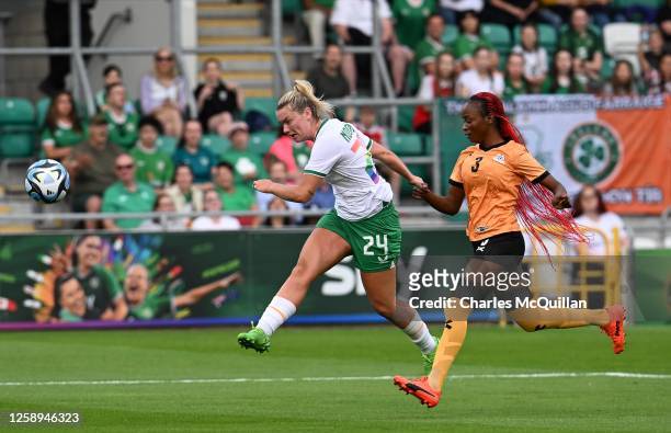 Claire O'Riordan of Republic of Ireland shoots wide during the women's international football friendly game between Republic of Ireland and Zambia at...
