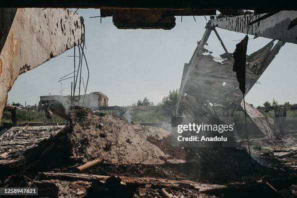 Destroyed Storage A view of destroyed grain storage during the war between Russia and ...