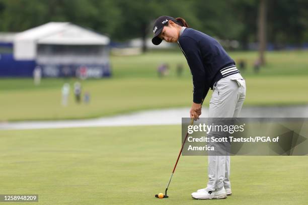 Chella Choi putts on the 18th hole during the first round of the KPMG Women's PGA Championship at Baltusrol Golf Club on Thursday, June 22, 2023 in...