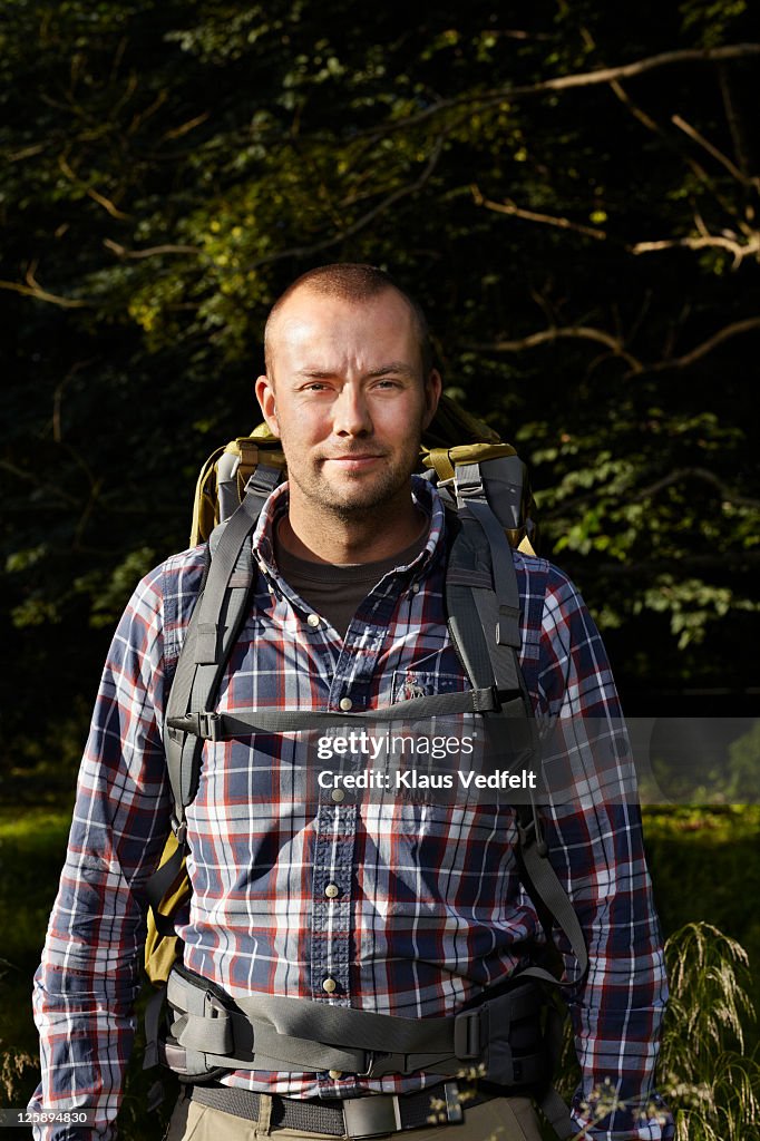 Portrait of male with hiking gear