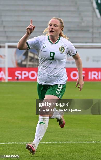 Amber Barrett of Republic of Ireland celebrates after she scoring her sides third goal during the women's international football friendly game...