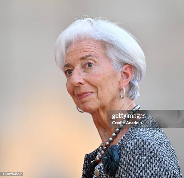 European Central Bank President Christine Lagarde arrives for an official dinner at the Presidential Elysee Palace, on the sidelines of the New...