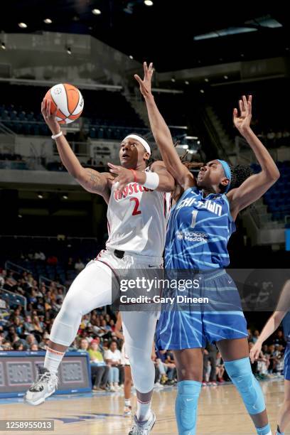 Myisha Hines-Allen of the Washington Mystics goes to the basket during the game against the Chicago Sky on June 22, 2023 at the Wintrust Arena in...