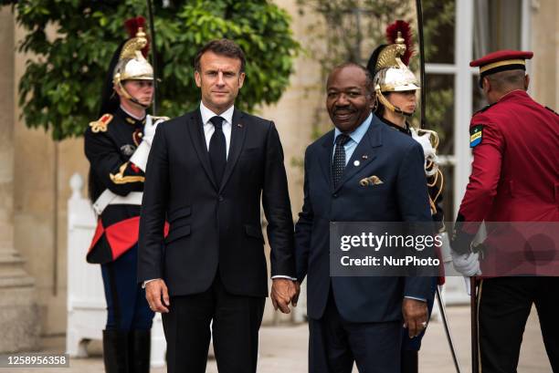 Emmanuel Macron is receiving Gabonese President Ali Bongo Ondimba at the Elysee Palace in Paris, France, on June 22, 2023.