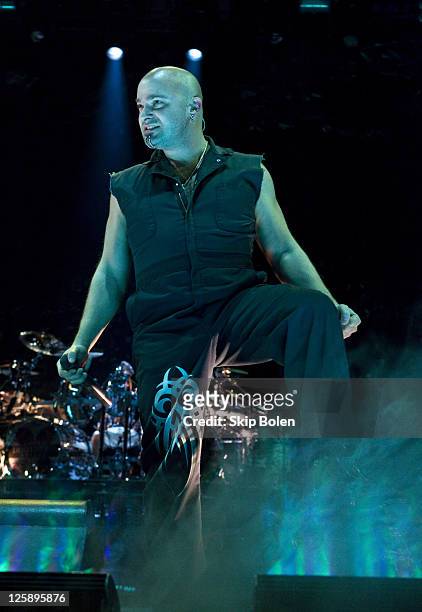 Lead singer David Draiman of Disturbed performs at the Mississipi Coast Coliseum on February 5, 2011 in Biloxi City.