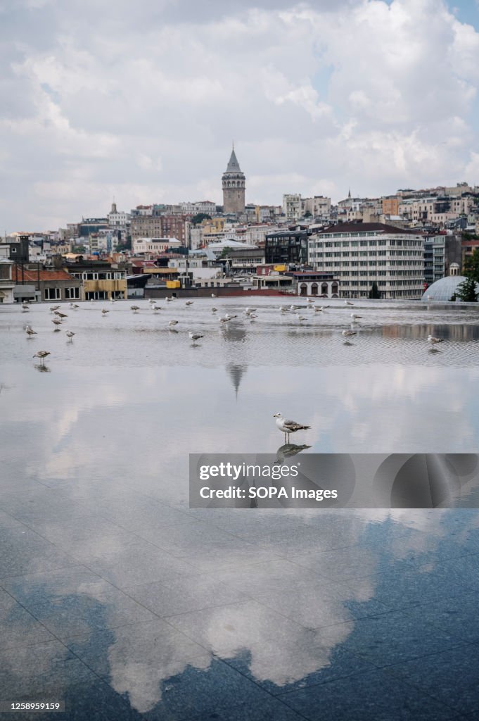 Galata Tower seen from the rooftop in the new building of...