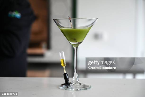 Plant-based cocktail, made from citrus compounds, during a tasting session at the Archer-Daniels-Midland Co. Innovation Food Lab in Manchester, UK,...