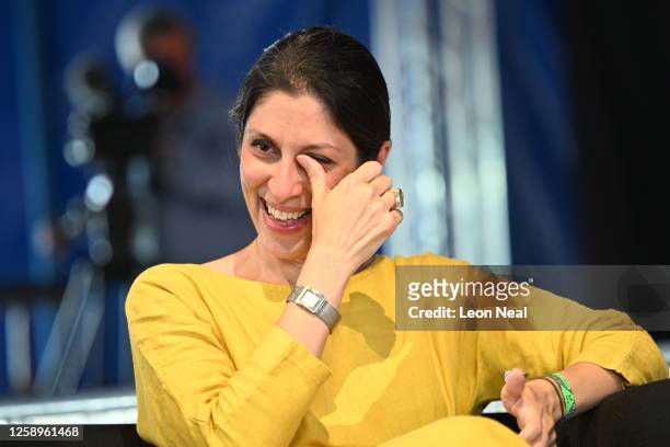 Nazanin Zaghari-Ratcliffe joins a panel discussing women's rights and Iran in the left field tent at Day 3 of Glastonbury Festival 2023 on June 23,...